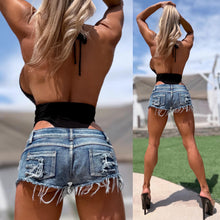 Connie's LIMITED "Sophisticated BAG GIRL DEEP PLUNGE THONG Bodysuit" Black with Gold accent, Full Stretch Fabric, Adjustable Halter Tie
