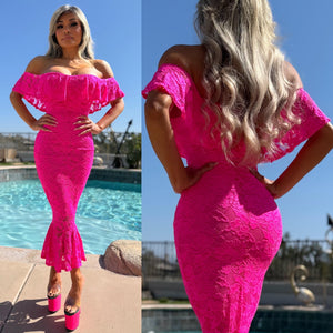 Connie's Made in USA!!! "NEON PINK MIAMI BEACH STRETCH FIT MAXI " STRETCH LACE & Stretch Fit Matching Lining, LIMITED ITEM!!!