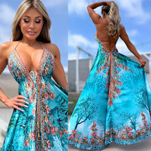 Connie's ***LIMITED*** "ISLAND LEOPARD FLOWERS and GREAT OAK TREE BLOSSOMS" SILKY RHINESTONE 💎 ACCENT RAYON High Low Maxi, Eye Hook Opening Back and Chest, Cinchable tie front