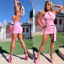 Connie's *EXCLUSIVE* "EXTRA SIDE CLEAVAGE PINK SASH MINI" "EXTRA SHORT, Gold accent, Made in the USA