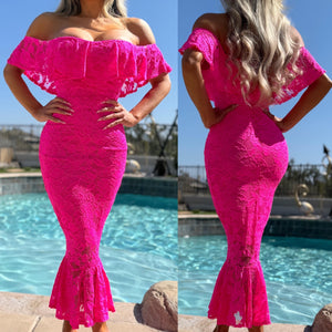 Connie's Made in USA!!! "NEON PINK MIAMI BEACH STRETCH FIT MAXI " STRETCH LACE & Stretch Fit Matching Lining, LIMITED ITEM!!!