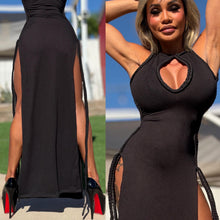 Connie's LIMITED EXCLUSIVE "RICH ROPED DARLING DOUBLE SPLIT MAXI" BLACK, NO Bra Needed, PEEP CHEST, Double Thigh Split, Made in USA