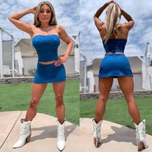 Connie's EXCLUSIVE RICH JEAN BLUE SET!!! "HOT 🍸 2 Pc SET" Top No Bra Needed and Matching Micro Mini Skirt, Made in USA