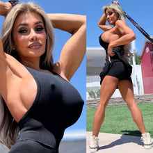 Connie's "SIDE CLEAVAGE Naughty 🎾 Tennis Pro" BLACK Mini Dress, Supportive Stretch Spandex Fit, Built in Shorts with Pocket