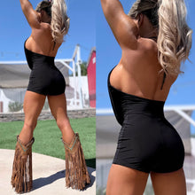 Connie's "RICH BLACK CLUB ROMPER" Great with Boots or Heels, DEEP COWL PLUNGER, Built in Chest Support, Made in USA