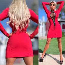 Connie's "OPEN LACE UP CHEST Mini" RED With Black Trim and adjustable Lace, FULL STRETCH FIT!!!