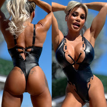 Connie's  "SEDUCTIVE BLACK KITTY 🖤 Bodysuit" BLACK STRETCH X-LEATHER Lingerie Bodysuit, Fully Adjustable Shoulder, Back and Waist, Bottom Snap Closure