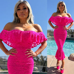 Connie's Made in USA!!! "NEON PINK MIAMI BEACH STRETCH FIT MAXI " STRETCH LACE & Stretch Fit Matching Lining, LIMITED ITEM!!!