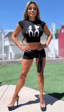 Connie's MADE in USA "SINNER or SAINT" BLACK and WHITE, Stretch CROP T-Shirt