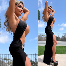 Connie's  LIMITED "RESORT WEAR RICH $ SEDUCTIVE BLACK MAXI" With EXTREME Thigh Cut and GOLD Accent, NOT for The SHY