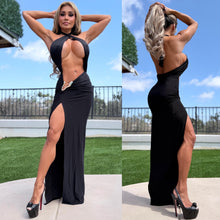 Connie's  LIMITED "RESORT WEAR RICH $ SEDUCTIVE BLACK MAXI" With EXTREME Thigh Cut and GOLD Accent, NOT for The SHY