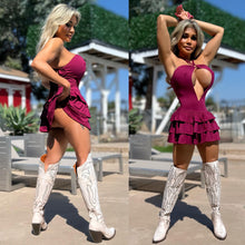 Connie's EXCLUSIVE & LIMITED "Irresistible ❤️ DEEP RED Mini" PEEP CHEST, Adjustable Halter, Ruffle Mini, Made in The USA