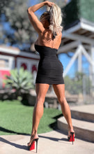 Connie's "SHORT SHORT RICH GOLD ACCENT RUCHED HALTER MINI" BLACK Double Fabric Construction and SUPPORT for use without a Bra, Made in the USA