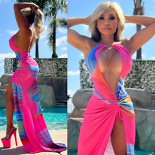 Connie's "SCANDALOUS VACATION VIXEN Maxi" With Mini Train, PINK OCEAN Tie DYE Super Stretch Fabric