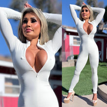 Connie's EXCLUSIVE "PURE WHITE Zip Front Jumpsuit" Double Fabric Support, No Bra Needed ... Made in USA