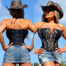 Connie's "RICH WESTERN BUSTIER HALTER CORSET TOP" BLACK Lace Up Front, To Smash and Lift Perfectly, Zip Back🍸