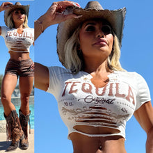 Connie's "TEQUILA SUNRISE 🤠 Crop Top" VINTAGE T-Shirt, SLASHED and Made in the USA