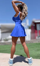 Connie's "Naughty 🎾 Tennis Pro TANK Mini Dress" ROYAL BLUE with WHITE PIPING, Built in Sport Bra and Shorts, SPANDEX Stretch Fit