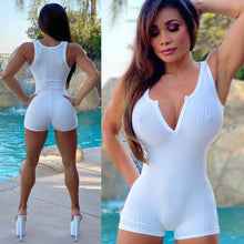 Connie's EXCLUSIVE & LIMITED RESTOCK "SUPER SHORT MICRO Ribbed Romper🥂" WHITE Unlined Scandal , Super Stretch Spandex Fit