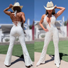 Connie's LIMITED EXCLUSIVE "RICH PURE WHITE LACE JUMPSUIT" WHITE Stretch Lace, Adjustable Length Halter Tie, Adjustable Back and Chest also