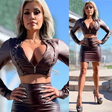 Connie's LIMITED ITEM "FRENCH BORDEAUX 🍷 X-LEATHER ZIP FRONT CROP TOP/JACKET" WEAVE ACCENTS, FULL ZIP, Stretch X Leather Fabric