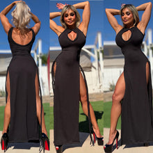Connie's LIMITED EXCLUSIVE "RICH ROPED DARLING DOUBLE SPLIT MAXI" BLACK, NO Bra Needed, PEEP CHEST, Double Thigh Split, Made in USA