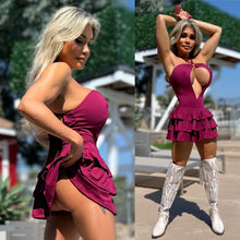 Connie's EXCLUSIVE & LIMITED "Irresistible ❤️ DEEP RED Mini" PEEP CHEST, Adjustable Halter, Ruffle Mini, Made in The USA