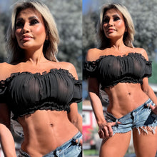 Connie's EXCLUSIVE!!! "Semi Sheer BLACK Crop Top" Soft Semi See thru with Elastic chest and arm to fit a wide range of sizes, Not For the Shy