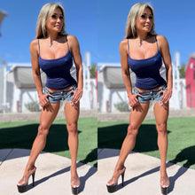 Connie's LIMITED "NAVY BLUE Spaghetti Strap DEEP SCOOP TANK TOP " Double Fabric Support, for use without a Bra, Made in USA