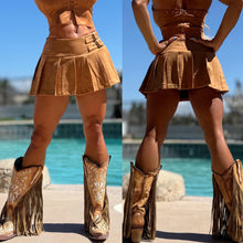 Connie's SKIRT ONLY "RICH URBAN COWGIRL 🤠 TAN X SUEDE PLEATED SKIRT" STUNNING Stretch Pleated Skirt with Built in Booty Shorts