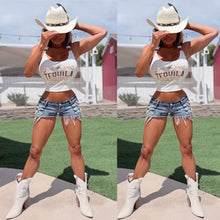 Connie's VINTAGE LOOK "TEQUILA, ALWAYS A GOOD IDEA" ADJUSTABLE SILVER BUCKLE Tank Top, WHITE Stretch Fit T-Shirt, Made in the USA