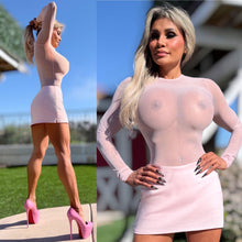 Connie's EXCLUSIVE "RICH 👄 PINK on PINK PERFECTION" Full STRETCH See Thru Mesh Dress Bodysuit with Stretch Skirt .. MADE in USA