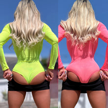 Connie's 2 Pack Set "SHEER LUXURY BODYSUIT" NEON PINK and YELLOW, SOFT SEMI SEE THRU, FULL STRETCH FIT, with a Button Neck and Snap Bottom Closure