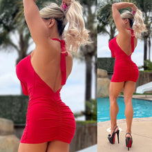 Connie's "SHORTY SHORT 😈 RED 🍸 Mini" Adjustable Length Halter, SHORT RUCHED ASS, Double Fabric Support ... Made in the USA