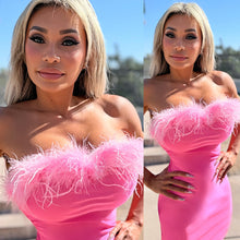 Connie's  EXCLUSIVE "PINK FEATHERS Mini" FULL STRETCH FIT With Ostrich Feathers Accent