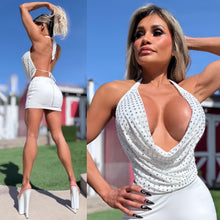 Connie's LIMITED "PURE WHITE 💎 MESH RHINESTONE TOP " DEEP Plunge Halter Top, Sparkly Rhinestones 💎, Adjustable Neck and Back Tie