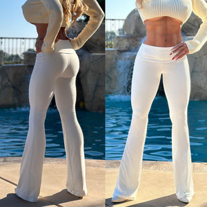 FINAL SALE Connie's  MADE in USA, WHITE Boot Flare Leggings with a Fold Over Waist and ULTIMATE STRETCH Fit