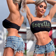 Connie's LIMITED "Cheaper Than Therapy TEQUILA 🤠" STRETCH T-Shirt TUBE TOP, BLACK FULL STRETCH FIT