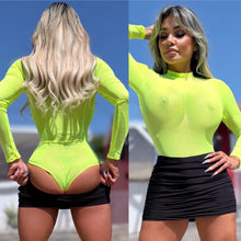 Connie's 2 Pack Set "SHEER LUXURY BODYSUIT" NEON PINK and YELLOW, SOFT SEMI SEE THRU, FULL STRETCH FIT, with a Button Neck and Snap Bottom Closure