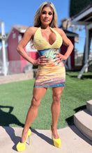 Connie's EXCLUSIVE "DESERT SUNSET MINI DRESS" SUNSET LOWER CROCHET UPPER, Adjustable Halter Neck and Back tie