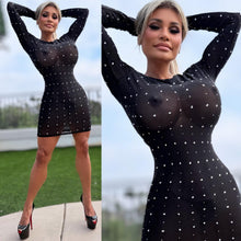 Connie's LIMITED Semi See Thru 💎💎💎 "Opulent Illusion 💎💎💎 Rhinestones Mini Dress" RICH 🥂🍾 FULL STRETCH SEE THRU Black Mesh and Rhinestones