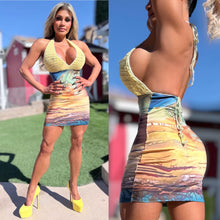 Connie's EXCLUSIVE "DESERT SUNSET MINI DRESS" SUNSET LOWER CROCHET UPPER, Adjustable Halter Neck and Back tie
