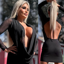 Connie's LIMITED "BLACK MESH 🥂🍾 RICH & DARING MINI" GIANT COWL Plunge, Double Fabric LINED, Not for the SHY