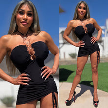 Connie's  LIMITED "BLACK MONACO MISTRESS MINI" NICE and SHORT, Full Stretch fit, Ruched Butt, Halter tie, Built in Bodysuit