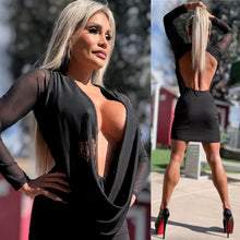 Connie's LIMITED "BLACK MESH 🥂🍾 RICH & DARING MINI" GIANT COWL Plunge, Double Fabric LINED, Not for the SHY