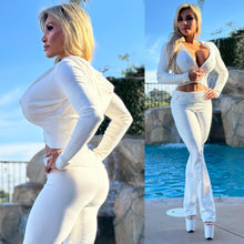 Connie's "LIMITED EXCLUSIVE" WHITE, RICH Sweater Set, ZIP Crop Top Hoodie and Fold Over Stretch Fit Leggings