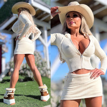Connie's LIMITED 2 Pc Set "RICH CREAM Sweater Set" STRETCH Crop Top ZIP Hoodie and Fold Over Skirt with Built in Mini Shorts