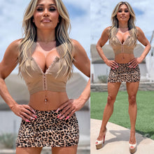 Connie's LEOPARD PRINT "STRETCH LOW WAIST MICRO MINI SKIRT" Side thigh Cuts, Built in BOOTY Shorts🍸... Made in USA