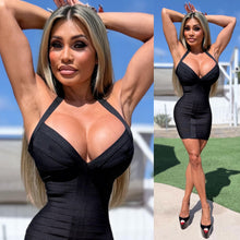 Connie's EXCLUSIVE "CHEST POPPIN BANDAGE MINI" BLACK NIGHT 🖤🥂🖤, TIGHT and BODY SHAPING, PUSHES YOU UP, SMOOTHES YOU OUT, SHORT HALTER, NO BRA NEEDED