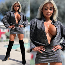 Connie's LIMITED "RUTHLESS CHARCOAL SPARKLE ✨✨ MINI" TIGHT FIT LOWER, Slouch Upper with Button Down Chest, Full Stretch Fabric, Adjustable Length 🍸